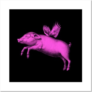 Flying Pig Funny Saying With Pink Modern Pop Art | Vintage  Fat Animal Wings Posters and Art